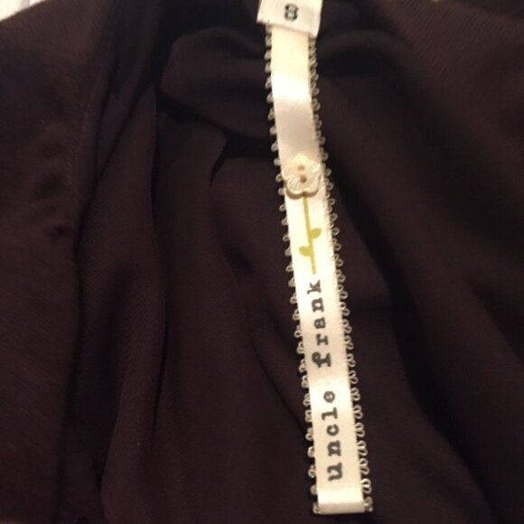 Uncle Frank Chocolate Brown Dress Floral Embellished Neckline Lilac Ribbon Belt - Picture 7 of 7